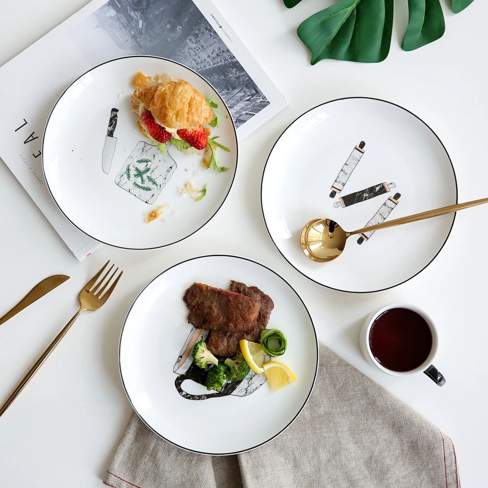 8 дюймовые обеденные тарелки Круглая Керамическая вилка в японском стиле