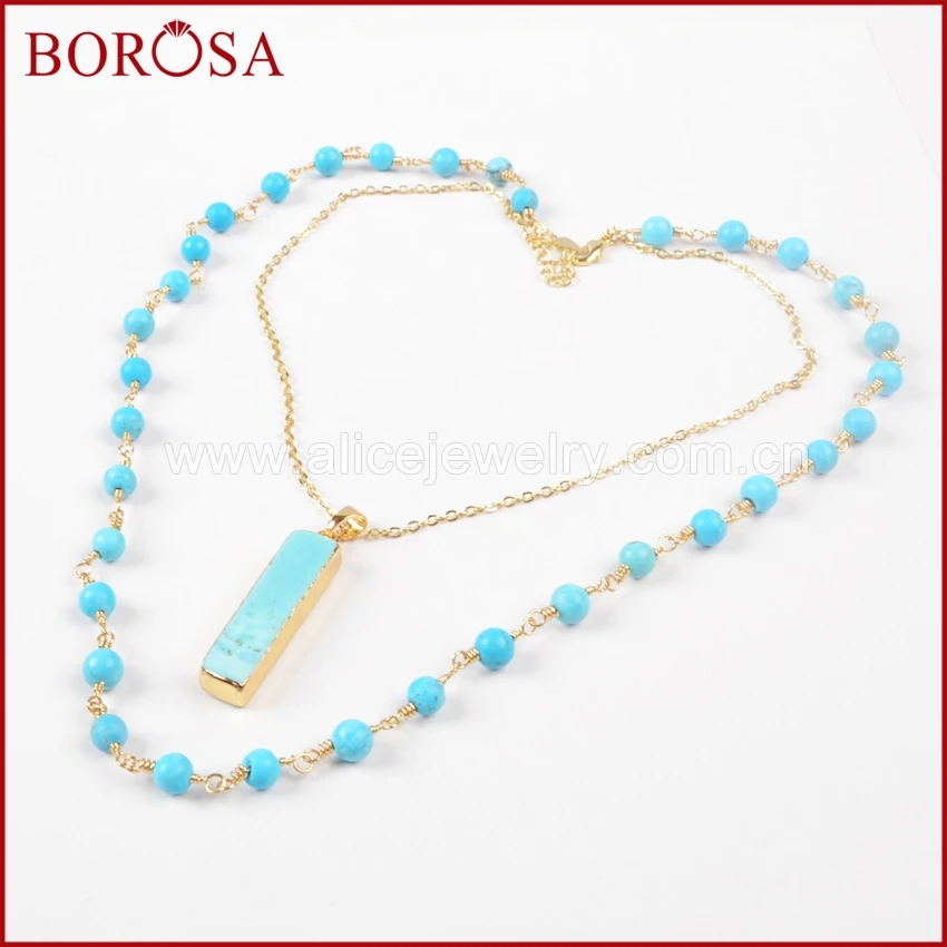 Женское прямоугольное ожерелье BOROSA золотистого цвета с круглым камнем Howlite и 6 мм