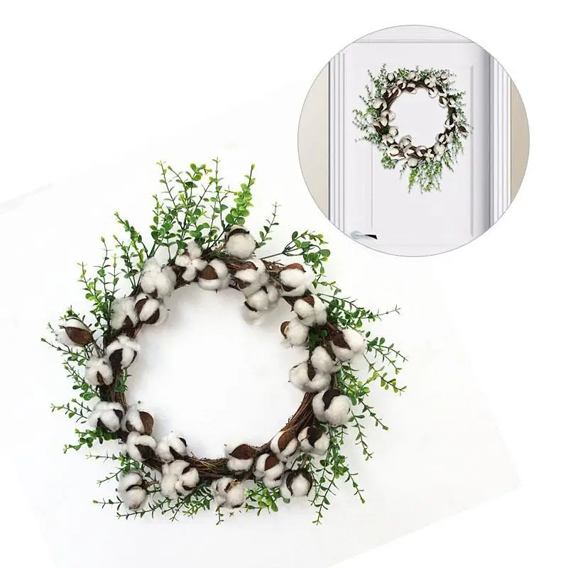 Искусственный сушеный хлопковый венок на Рождество Хэллоуин порог гирлянда