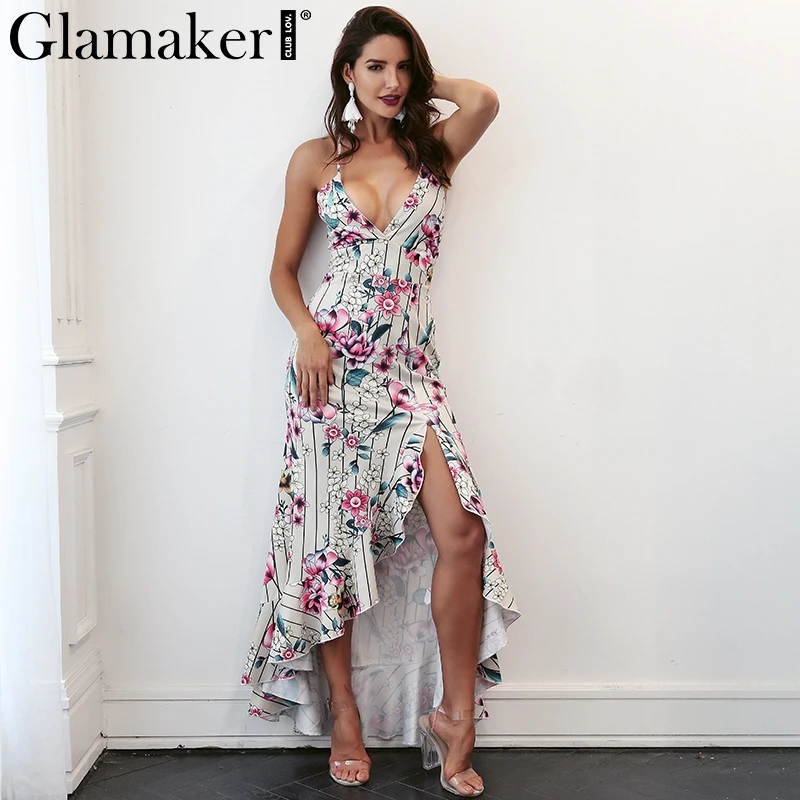 Женское платье с цветочным принтом Glamaker Пляжное Платье раздельными оборками и