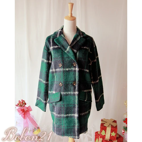 BOBON21 2015 Real Slim Regular Button Full Abrigos New Fashion Winter Coat And Plaid Grid Women Clothing Streetwear Wool C1150 | Женская