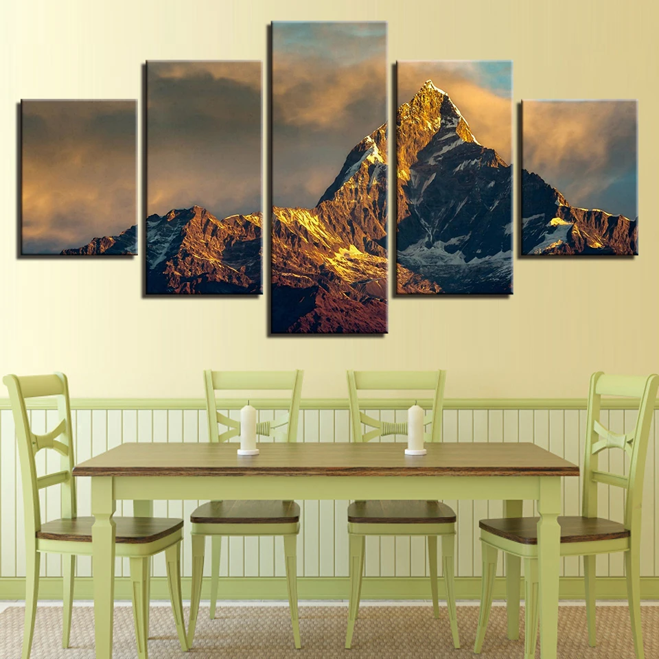 Картина на холсте с изображением заснеженного пейзажа и гор|living room wall art|modular