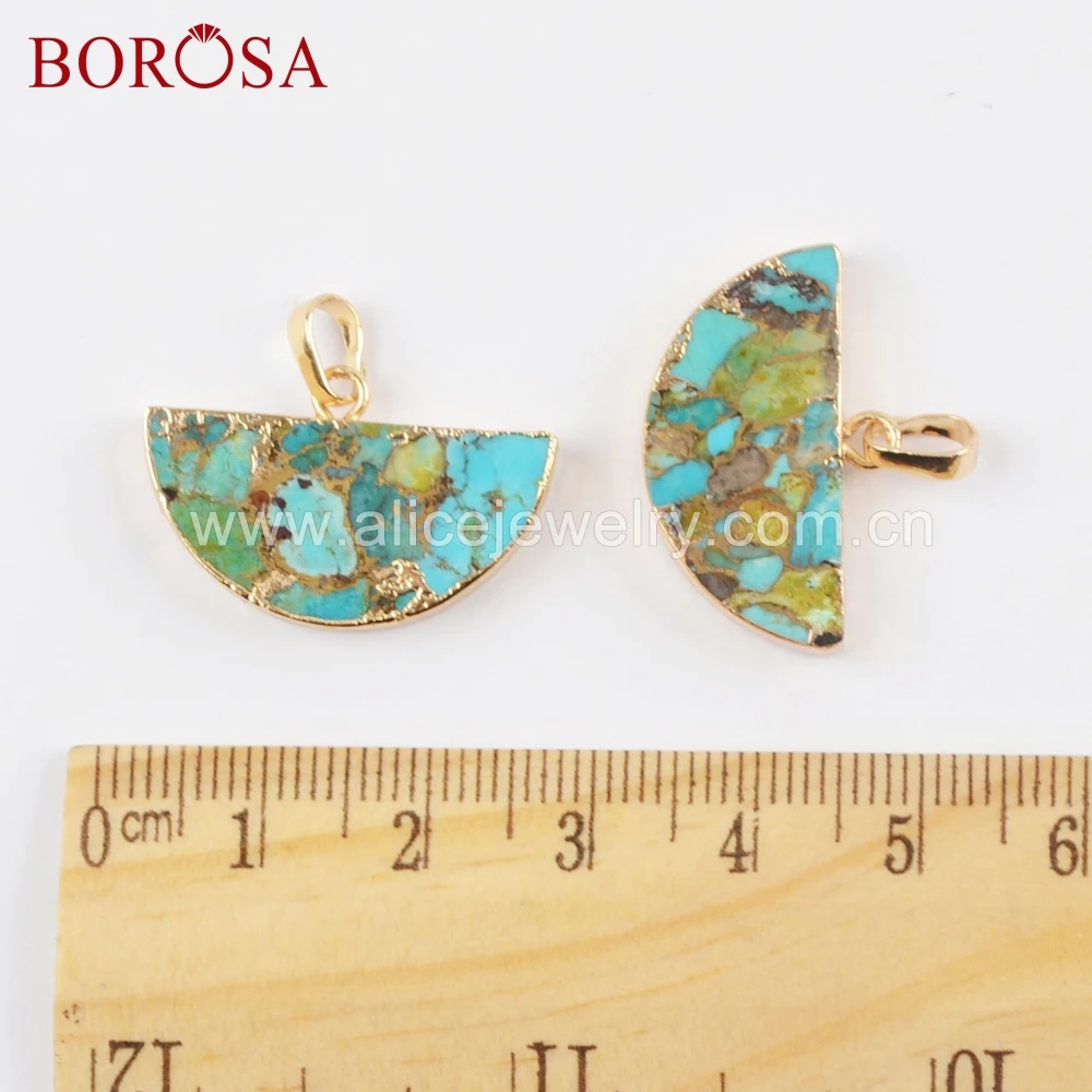 BOROSA оптовая продажа 5 шт. позолоченные медные бирюзовые полукруглые подвески