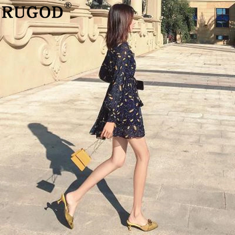Женское Короткое мини платье RUGOD Элегантное повседневное черное в стиле бохо
