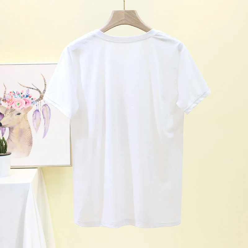 Повседневная Женская футболка 2020 Летняя мода корейский стиль Харадзюку вышивка