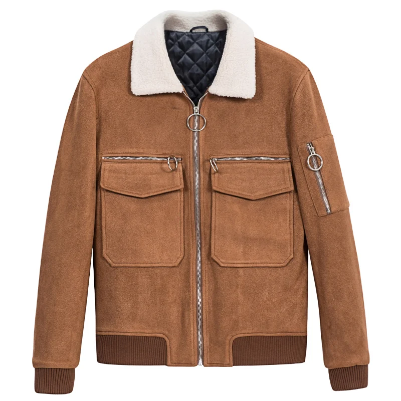 

mens jackets and coats thicken warm brown pink short bomber jacket rib sleeve zipper men streetwear 3xl turn-down collar clothes