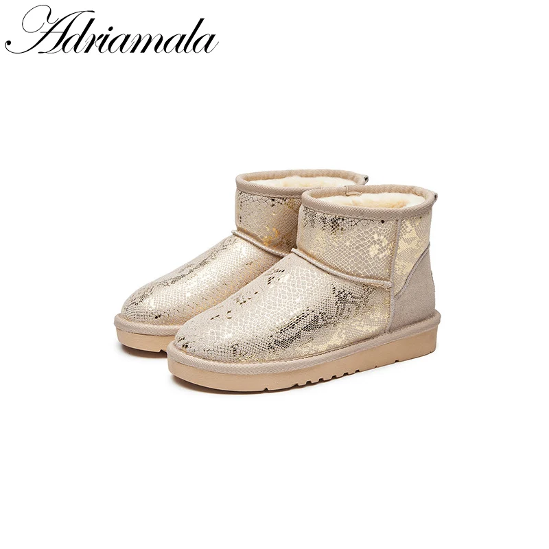 2017 Warm Snow Boots Winter Women Shoes Split Leather Thick Plush Round Toe Flat With Female Fur Adriamala | Обувь