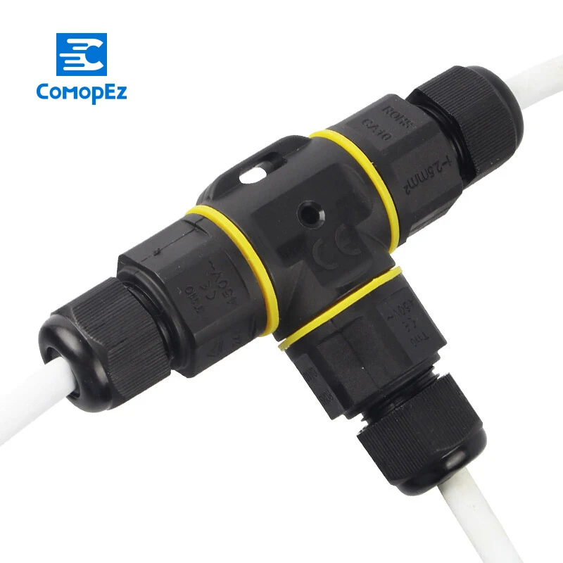 10pcs Waterproof Connector Led Light T-type 3 pin IP68 250V&amp10a 0-8mm Electrical Wire Cable Sealed Retardant Junction Boxes |