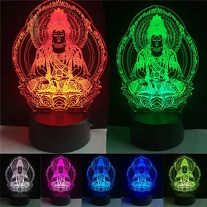 Ночник в виде Будды с изменением цветов, светодиодная 3d-лампа с сердечками и визуальной иллюзией для детей, украшение для рождества, дня рождения