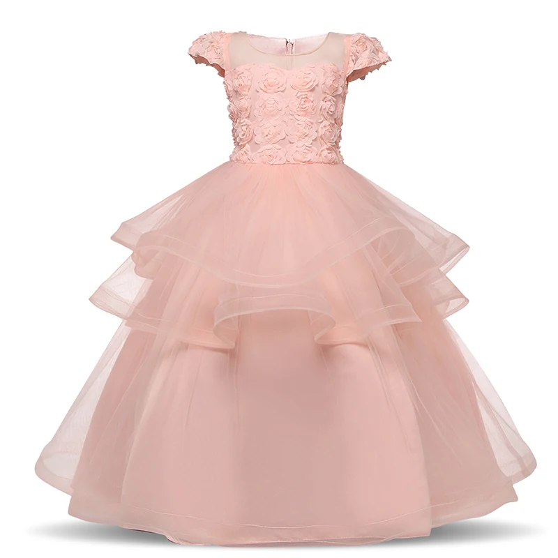 Princess Dress for Girls Solid Party Dresses Children Summer 10 to 12 Years Vestido Batizado Clothes | Детская одежда и обувь