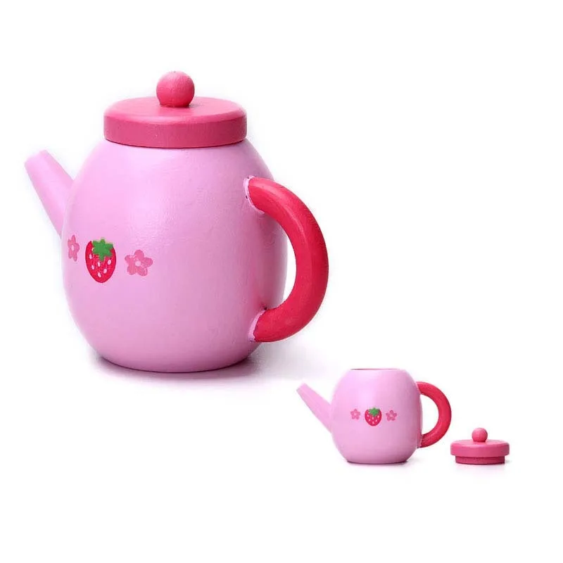 [Toy Woo] деревянные детские кухонные игрушки миниатюрный набор для приготовления пищи имитационная посуда игрушка ролевые игры Кук игрушка для детей подарок - Цвет: Pink teapot