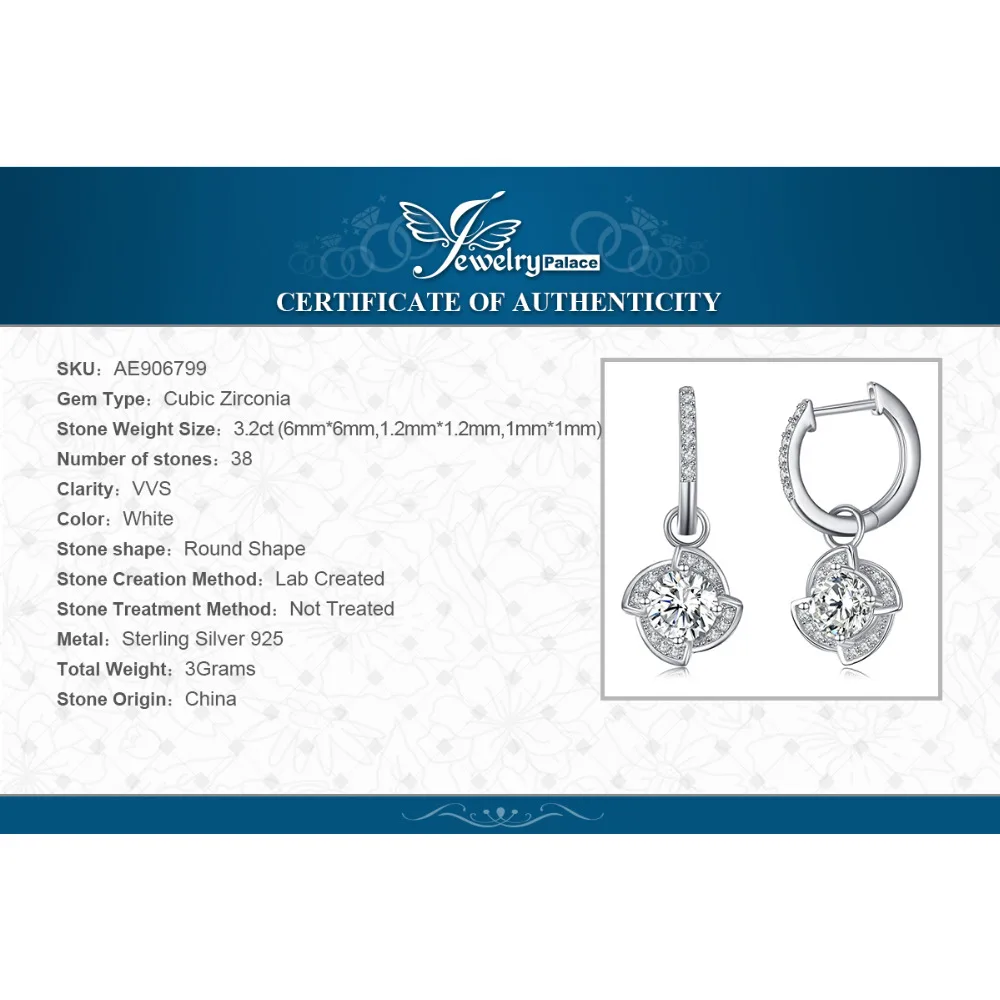JewelryPalace цветок мельница 3.2ct кубического циркония серьги 925 пробы серебро