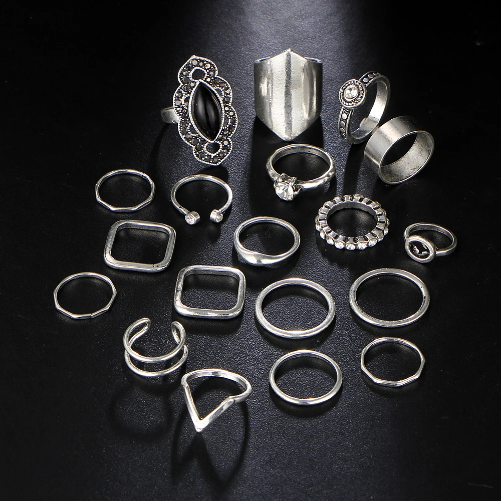 AY винтажный набор колец миди с черным камнем для женщин богемное античное