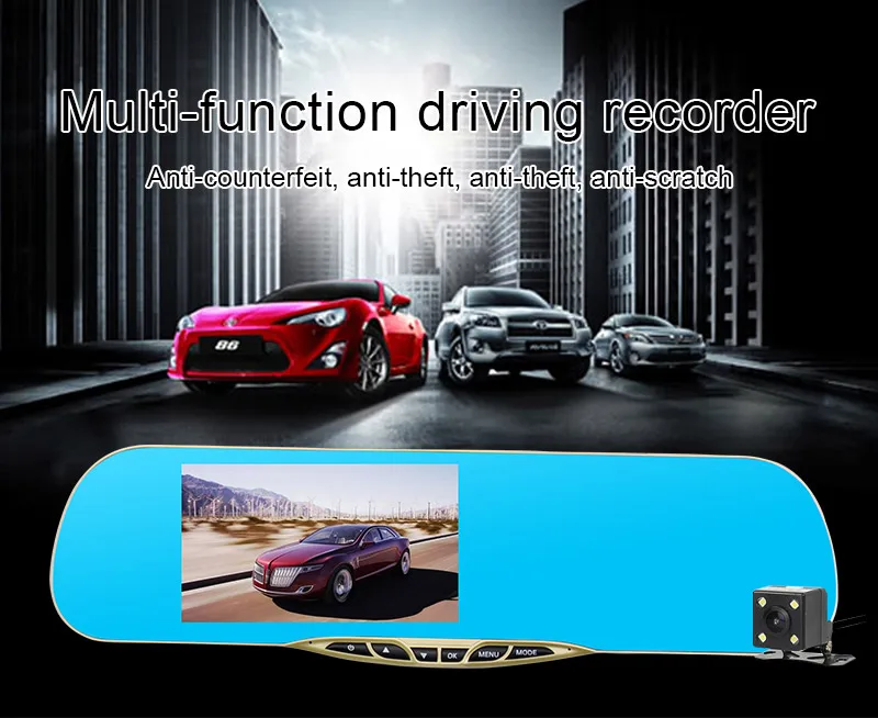Denicer Dash camera 5,0 '', Автомобильное Зеркало Cvr, двойной объектив, камера заднего вида, Dvr, авто рекордер, видео Full HD 1080 P, передний и задний