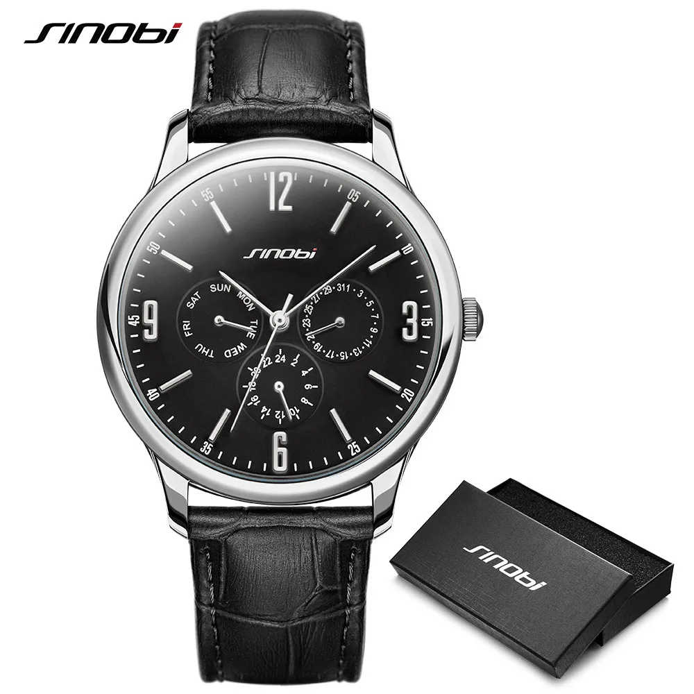 Reloj SINOBI тонкие кварцевые наручные часы кожаный браслет мужские топ кэжуал Geneva