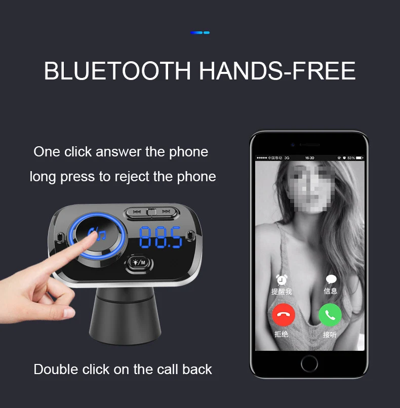 Громкая связь Bluetooth автомобильный комплект динамик авто беспроводной динамик телефон QC3.0 Быстрая зарядка fm-передатчик атмосферный светильник mp3-плеер
