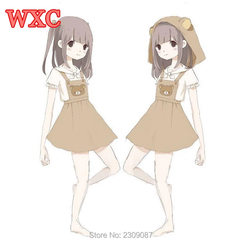 Платья платье летнее лолита халаты женские Harajuku Японский Rilakkuma Платье Симпатичный Медведь Вышивка Габаритные Платья Со Съемной Hat Лолита Мори Девушки Ремни Платье бальное платье Женская Одежда WXC