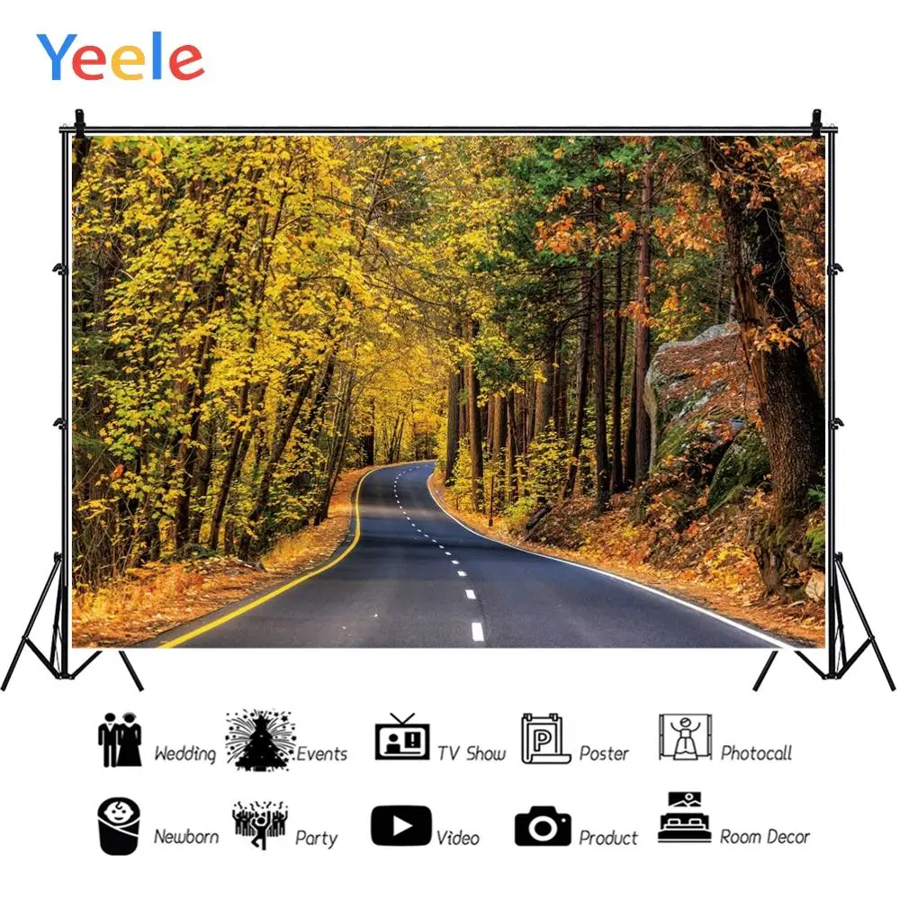 Декор для осеннего Кабинета Yeele Лесная дорога желтые листья фоны фотосъемки