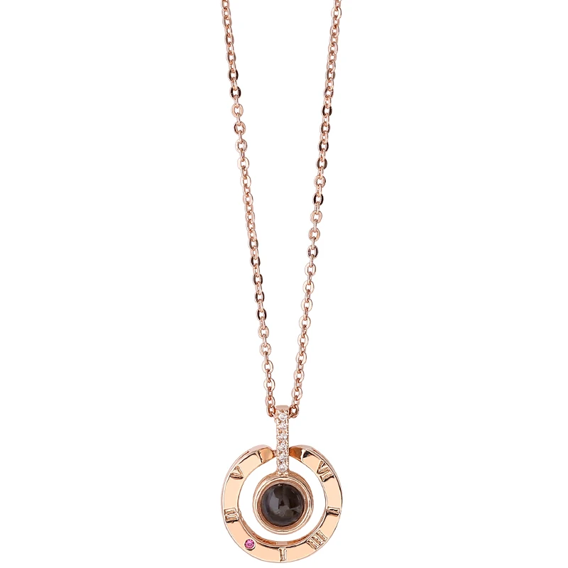 Rose gold color Ожерелье с Nano гравировкой I LOVE YOU на 100 языках, розовое золото, модное романтическое 925 пробы Серебряное женское ювелирное изделие для любимой, подарок - Окраска металла: Rose gold color