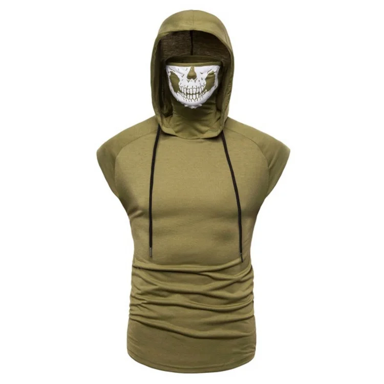 Мужская эластичная футболка с капюшоном для фитнеса Облегающая