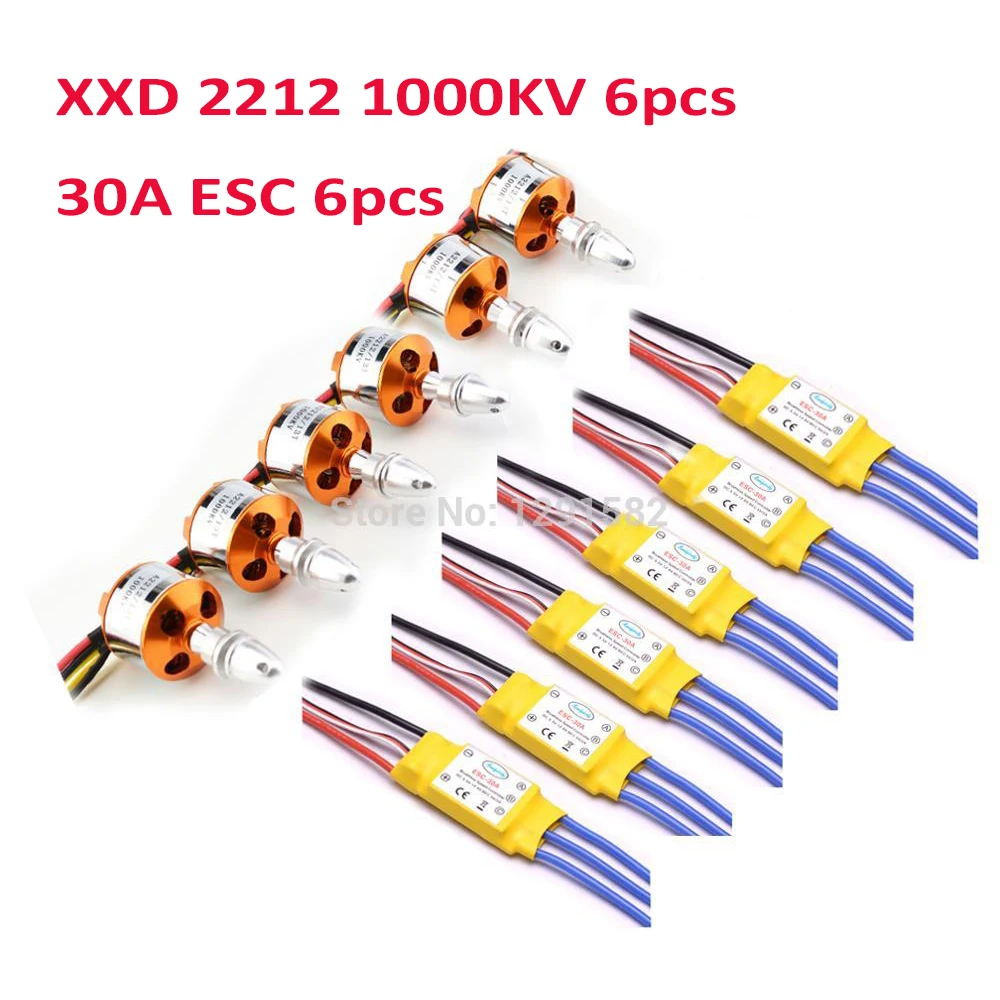 6 шт. XXD 2212 кв бесщеточный двигатель + 30A ESC для F450 S500 квадрокоптера