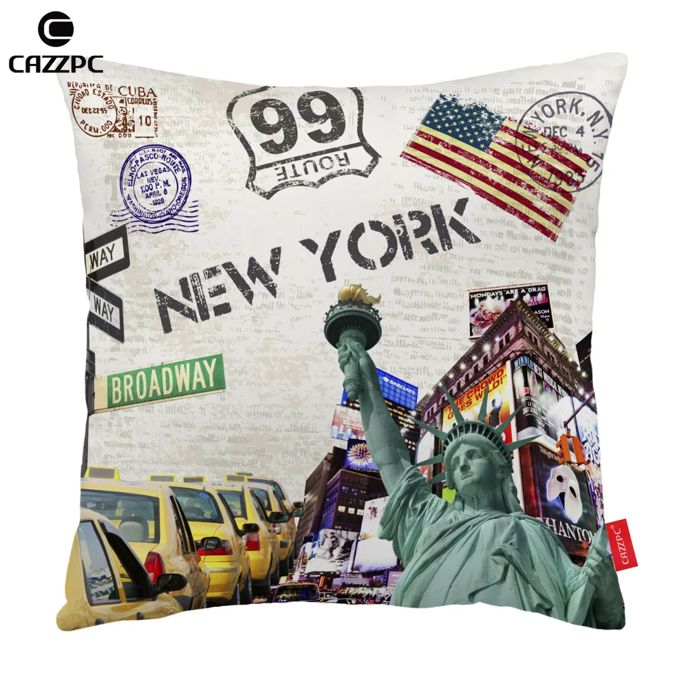 Винтаж Нью Йорк Лондон Париж Биг Бен Статуя Свободы Эйфелева наволочка с