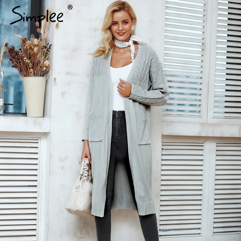 Женский вязаный шраг кардиган Simplee Элегантный женский с отложным воротником