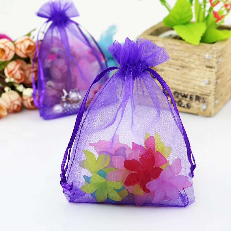 

500 шт./лот миниатюрная сумка для ювелирных изделий 5x7 см, темно-Фиолетовая Сумка из органзы, милая Подвеска для сережек, витрины для ювелирных...