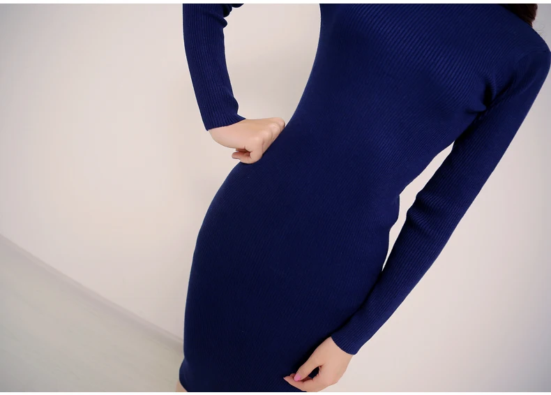 Женское трикотажное платье свитер облегающее длинное с высоким воротником