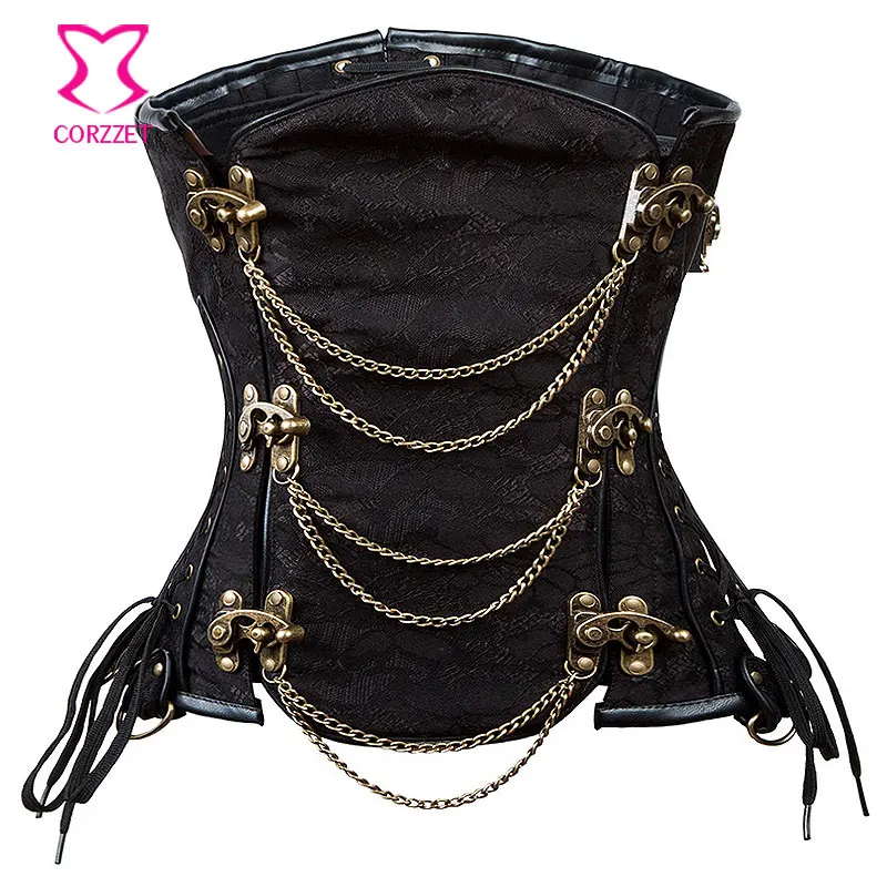 Black 6XL размера плюс корсет под грудь стимпанк Винтаж коричневый со стальными косточками корсеты и бюстье готическая одежда корсетт для женщин сексуальный - Цвет: Black