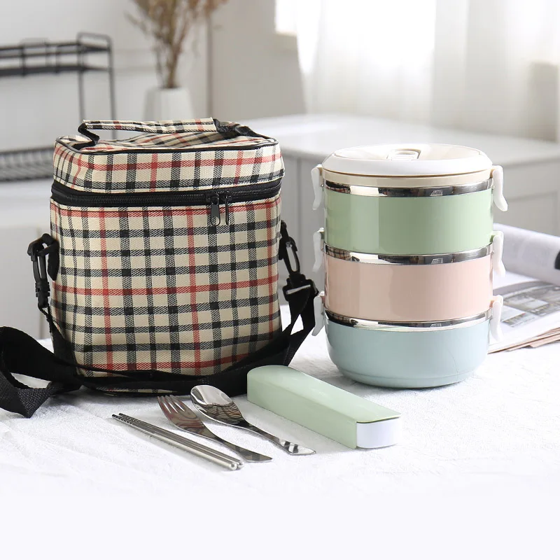 Multi 3Layer And Bag 304 контейнер для еды из нержавеющей стали, термос для детей и взрослых, пластиковый ланчбокс для школьных бенто, ланч-боксы, кухонные принадлежности, японский стиль - Цвет: Multi 3Layer And Bag