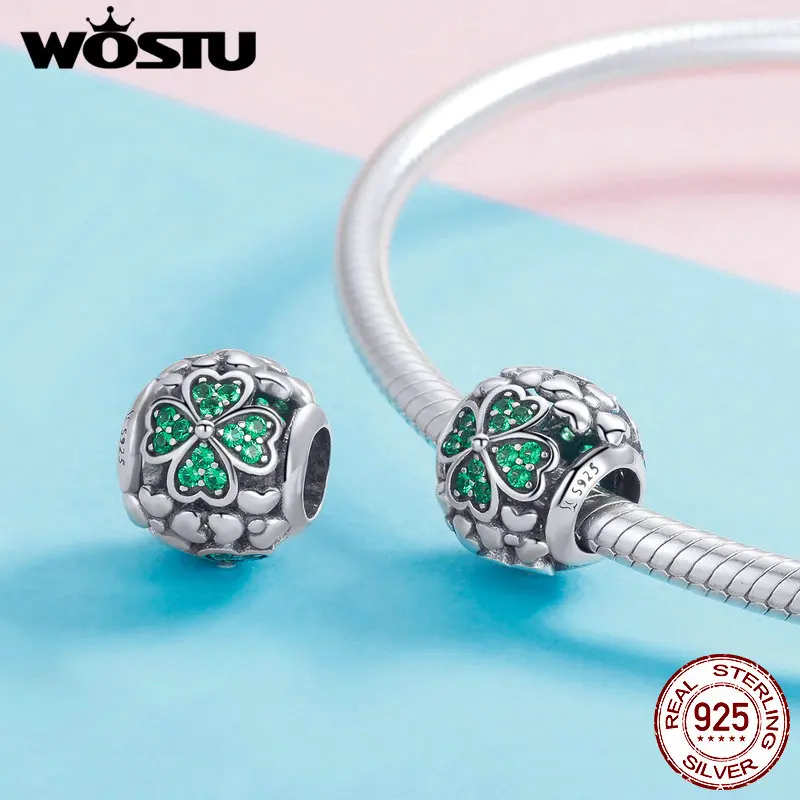 WOSTU Мода 925 пробы серебро счастливый Трилистник бусины подходят браслет и ожерелье деликатное Изготовление ювелирных изделий FIC964