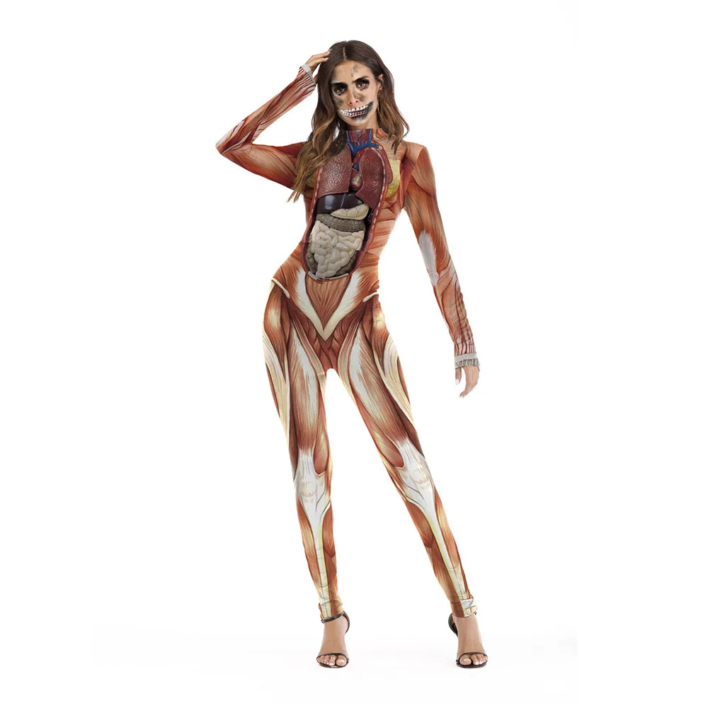 

Muscle Viscera Scary Bodysuit Costume Cosplay Halloween Outfit Adult Women Costumes Jumpsuit Bodysuit 3D Skulls fancy Costume