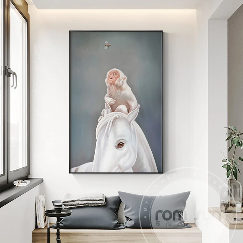

Nordic Lovely Animals Canvas Painting Deer Horse Monkey Poster Print Warm Wall Art For Living Room Aisle Home Cuadros Decoracion