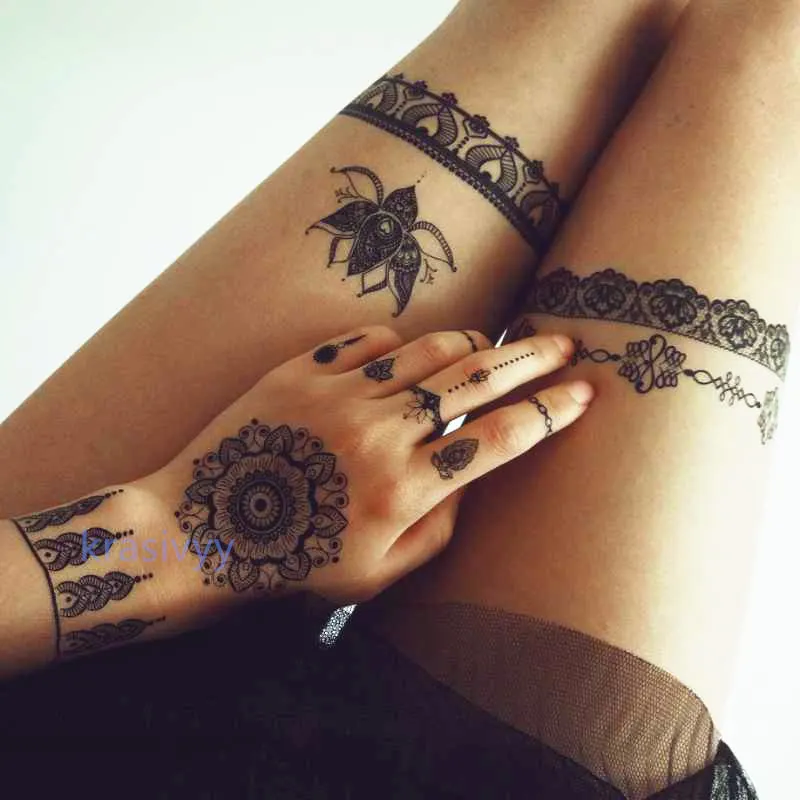Кружевные временные тату-наклейки Krasivyy 2018 черные кружевные ювелирные изделия