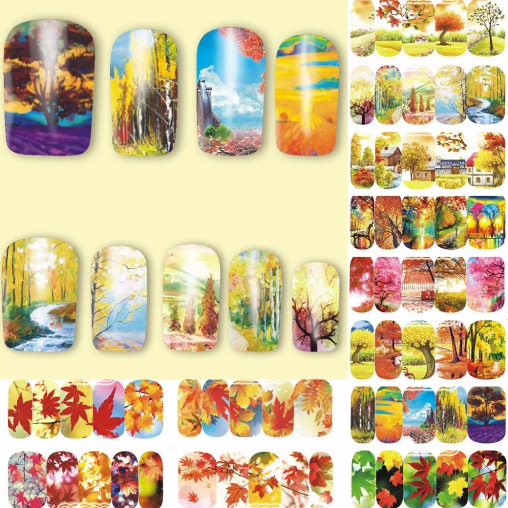 

12 листов осень кленовый лист Дизайн Ногтей Полное покрытие переводная Вода Наклейка на ногти слайдер тату аксессуары для ногтей, инструмен...