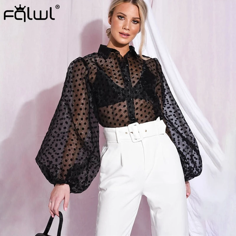 Женская блузка с точечный фонарь FQLWL белая черная прозрачная повседневная