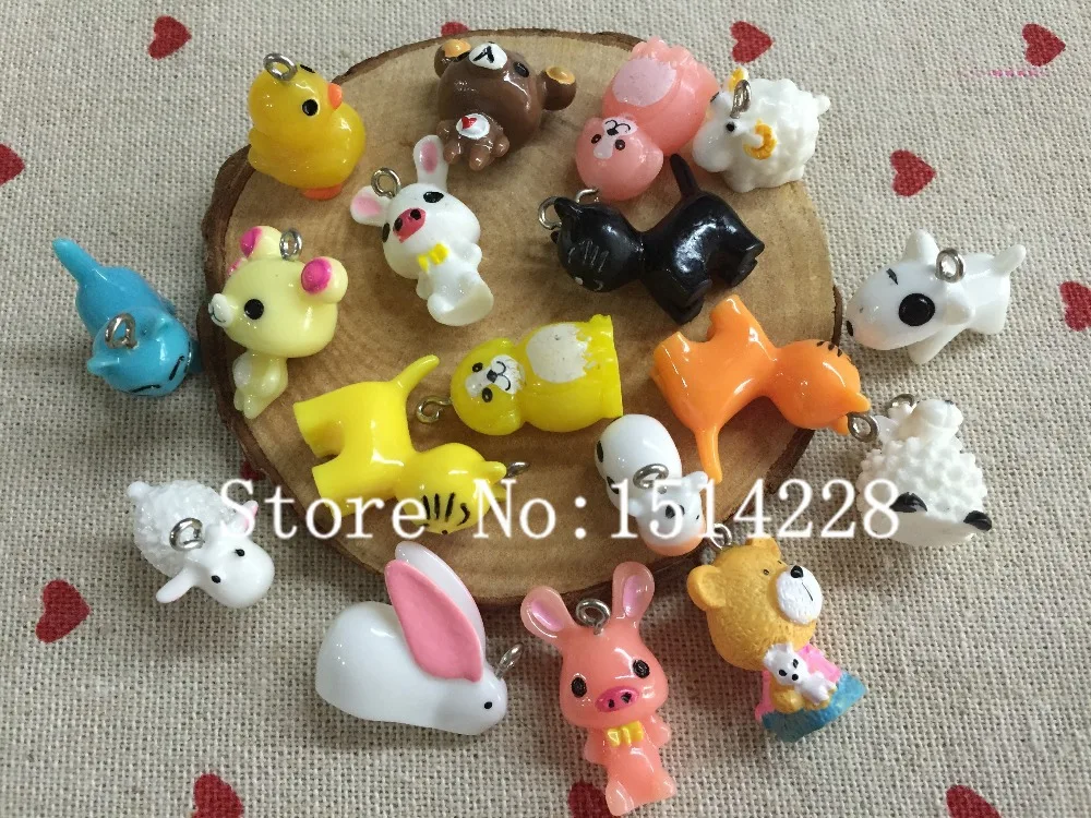 

Cute animal charms.Mixed 3D resin rabbit/ bear/cat/dog/sheep/cow pendant for key chain/phone decoration,DIY.
