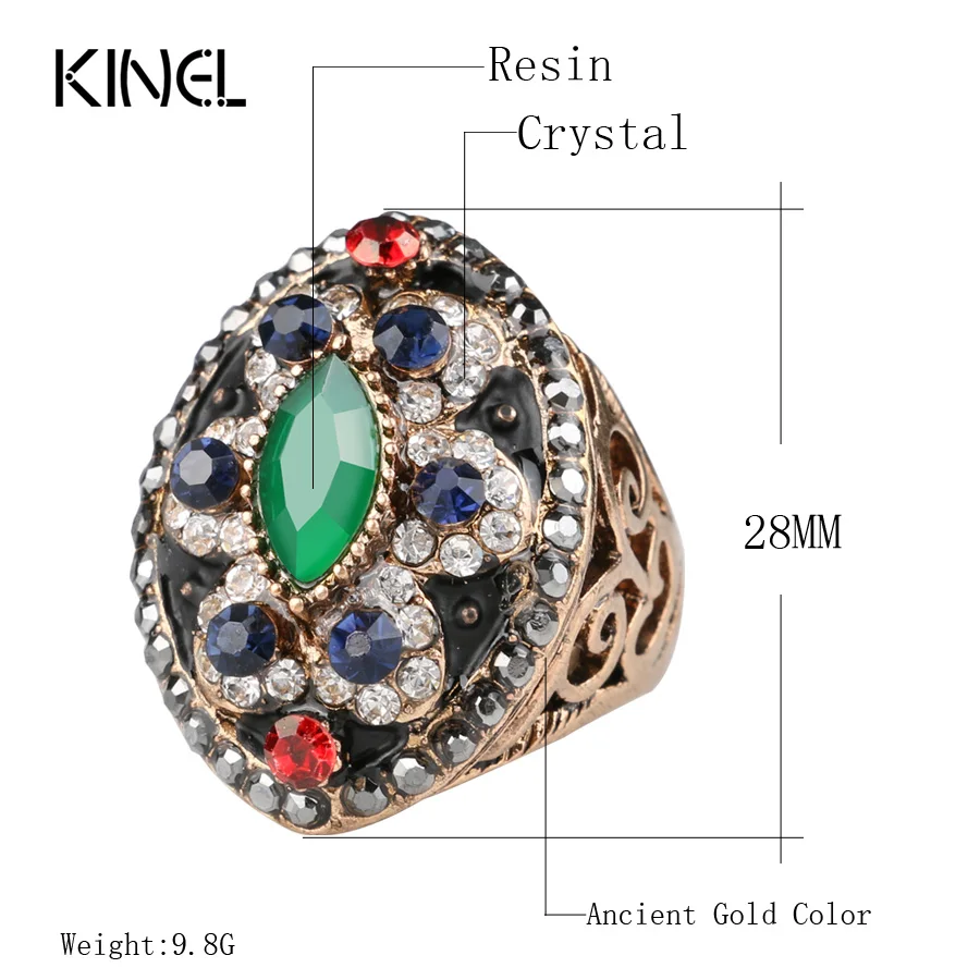 Роскошное цветное кольцо из смолы золотого цвета в античном стиле винтажные
