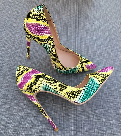 Green 10cm Heels Veowalk/пикантные женские туфли на очень высоких каблуках с тиснением под змеиную кожу; модные женские туфли-лодочки на шпильке; Дизайнерская обувь для вечеринок в европейском стиле - Цвет: Green 10cm Heels