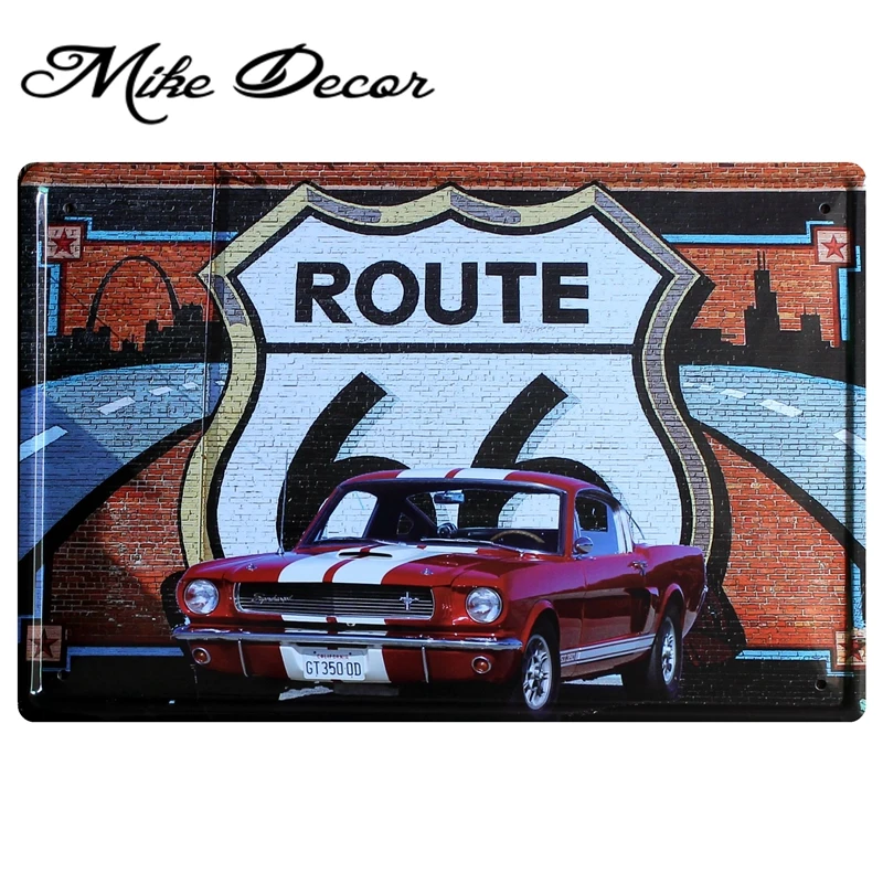 [Mike86] Route 66 красный автомобиль плакат металлическая доска художественный Настенный декор для офиса бар винтажные металлические знаки A-598 смешанный заказ 20*30 см - Цвет: A 598