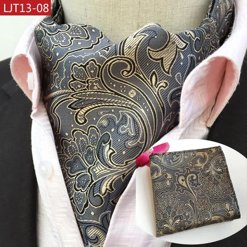 LJT13 1-17 Роскошные Для мужчин; комплект Ascot Винтаж Пейсли жаккарда с цветочным принтом шелковый галстук винтажный галстук модный мужской Карманный платок Square Set - Цвет: LJT13 08