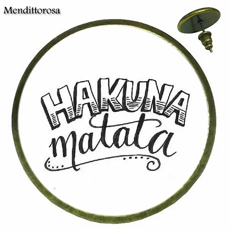 Hakuna Matata Inspirational Harajuku Jewelry Glass Cabochon Bronze/Silver/Golden Clip Ear Hook Stud Earring For Women Gifts Boy | Украшения