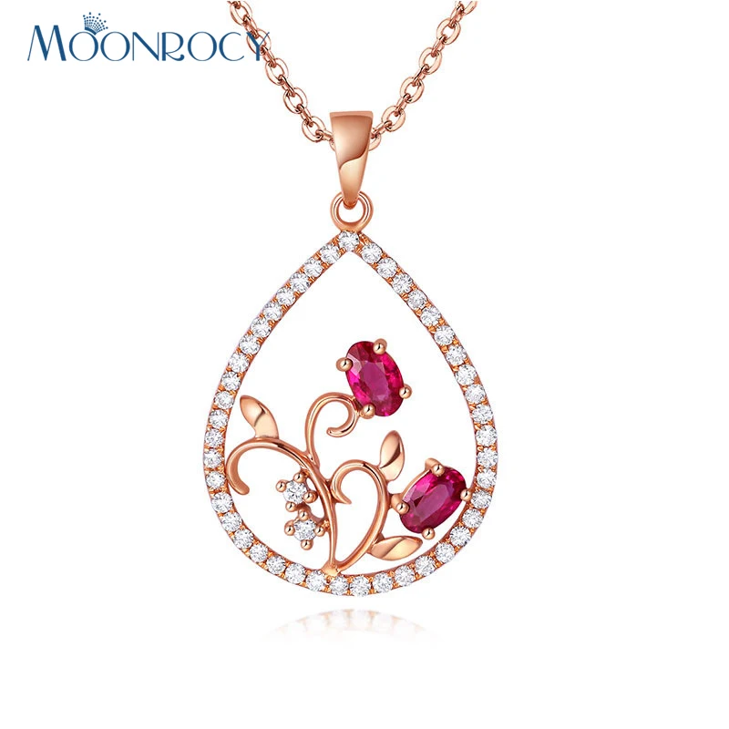 

MOONROCY Drop Shipping Rose Gold Color Waterdrop Flower Rose Red Crystal Necklace Choker Pink Red Jewelry Wholesale for Women