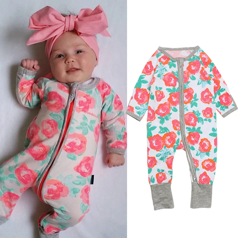 Kids Tales Newborn Baby Jumpsuit 2019 New Arrival Cute Floral Printed Rompers with Double Zipper Sliders for Girl Boys | Мать и ребенок