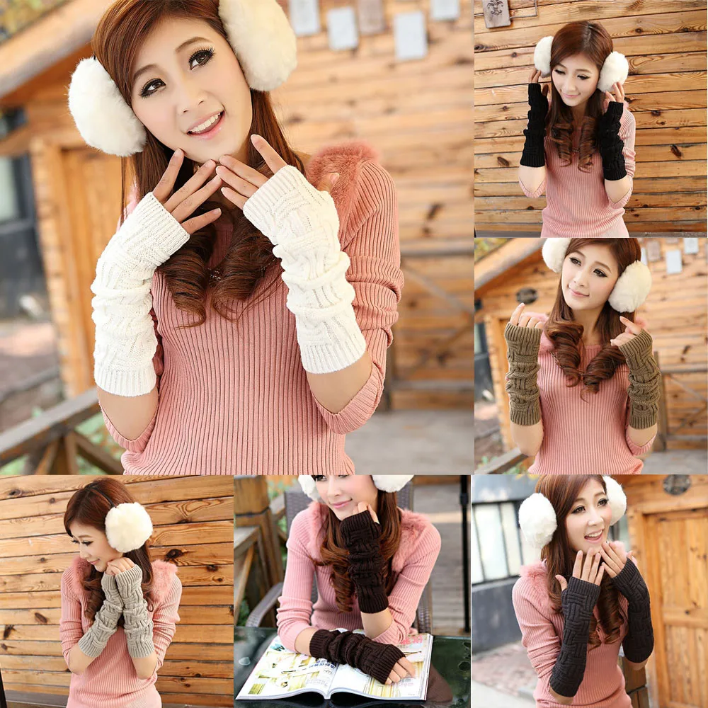 Унисекс Мужские и женские теплые вязаные зимние перчатки без пальцев мягкие