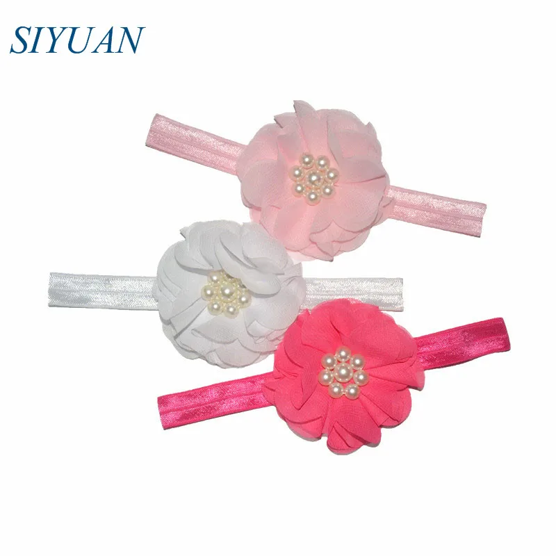 30 шт./лот эластичная повязка на голову с жемчугом и цветами 3 дюйма аксессуары для