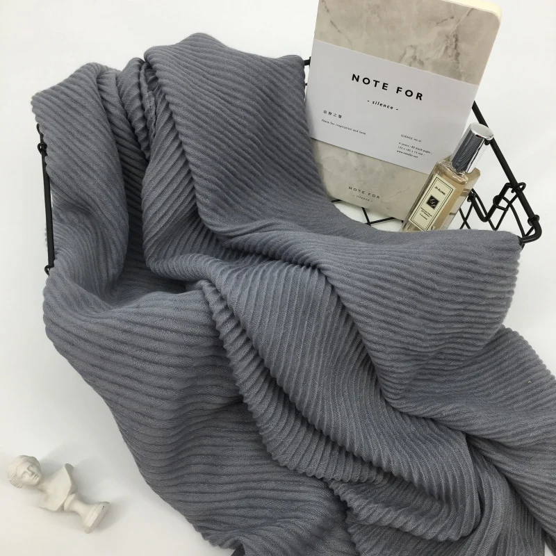 

2017 New Fashion Women Luxury Ripple Pattern Scarf Crumple Plain Solid Color Scarf Shawls Muslim Wrap Hijab Free Shipping