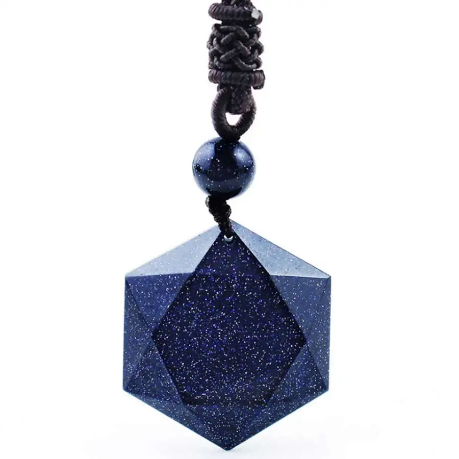 Blue sand-Brownchain Ожерелья с натуральным энергетическим камнем для женщин, подвески из черного обсидиана, подвески с шестью звездами, подвеска с амулетом на удачу, ювелирные изделия для любви, Прямая поставка, подарки - Окраска металла: Blue sand-Brownchain