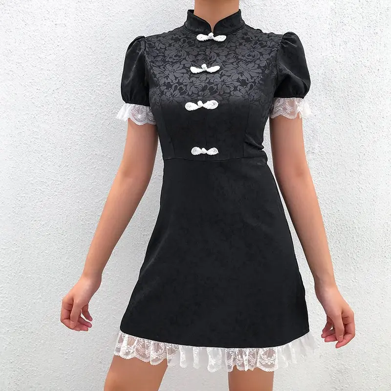 Летнее элегантное готическое винтажное шикарное Черное женское мини платье